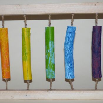 Sculpture titled "Arc en ciel" by Stéphane Jenny, Original Artwork, Wood Mounted on Wood Stretcher frame