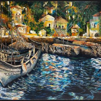 绘画 标题为“Fish village in And…” 由Kostadin Hristov, 原创艺术品, 油