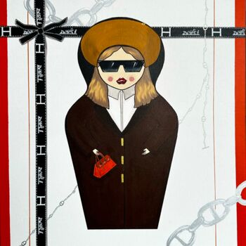 Schilderij getiteld "Matryoshka HERMES" door Vera Zvyagina, Origineel Kunstwerk, Acryl Gemonteerd op Frame voor houten branc…