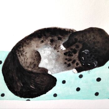 绘画 标题为“Chat qui dort numer…” 由Eleanor Gabriel, 原创艺术品, 丙烯