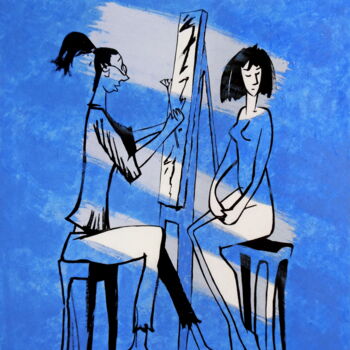 제목이 "Artist and her model"인 미술작품 Evgen Semenyuk로, 원작, 아크릴