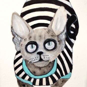 Ζωγραφική με τίτλο "Chat sphynx au mail…" από Eleanor Gabriel, Αυθεντικά έργα τέχνης, Ακρυλικό