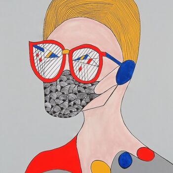 Malerei mit dem Titel "the mask" von Dr. Katharina Zlöbl, Original-Kunstwerk, Acryl Auf Keilrahmen aus Holz montiert