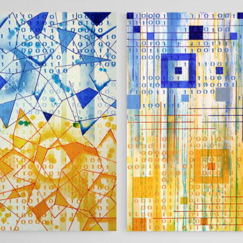 Painting titled "Code (Set of 2)" by Anatolii Kazymyrchuk, Original Artwork, Acrylic Mounted on Wood Stretcher frame