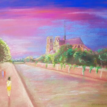 Dessin intitulée "Balade le long de l…" par Eric Audry, Œuvre d'art originale, Pastel Monté sur Verre