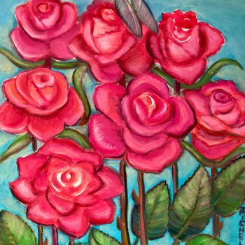 Pintura intitulada "Sieben Rosen" por Tamara Michel, Obras de arte originais, Óleo Montado em Armação em madeira