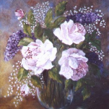 Peinture intitulée "roses et lilas" par Géraldine Streichert, Œuvre d'art originale, Huile