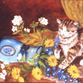 Ζωγραφική με τίτλο "le vase renversé" από Géraldine Streichert, Αυθεντικά έργα τέχνης, Λάδι