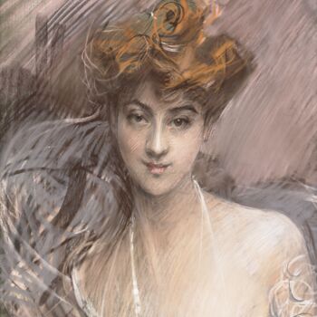 Картина под названием "Portrait de Lucie G…" - Giovanni Boldini, Подлинное произведение искусства, Пастель