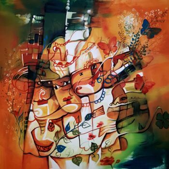 Painting titled "Carnevale" by Mery Blindu, Original Artwork, Acrylic Mounted on Wood Stretcher frame