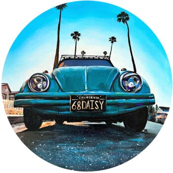 Painting titled "Car" by Daria Odiiak, Original Artwork, Acrylic Mounted on Cardboard