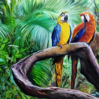 Pittura intitolato "Попугаи" da Vitaliy Boreiko, Opera d'arte originale, Olio