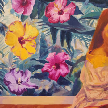 Peinture intitulée "Femme Assise" par David Benayoun, Œuvre d'art originale, Huile Monté sur Châssis en bois