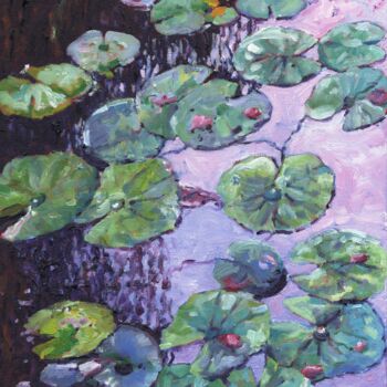 Pintura intitulada "Nympheas and Rose P…" por Zoe Norman, Obras de arte originais, Óleo Montado em Armação em madeira