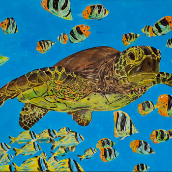 Pintura intitulada "Turtle" por Maria Sabrina Viviani, Obras de arte originais, Acrílico Montado em Armação em madeira