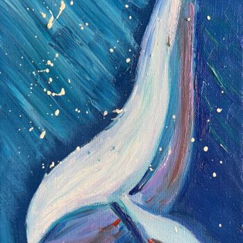 Painting titled "Кит" by Irinas_art_touch, Original Artwork, Oil Mounted on Wood Stretcher frame