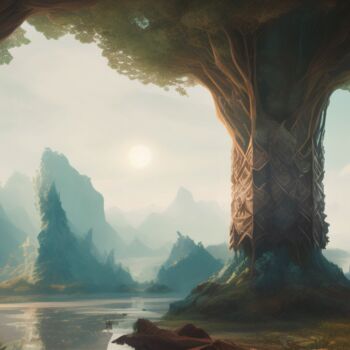Digitale Kunst mit dem Titel "The tree of destiny" von Zeyan Zyrus, Original-Kunstwerk, Digitale Malerei
