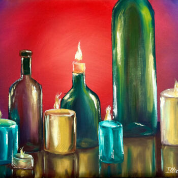 Painting titled "By candlelight" by Liza Illichmann, Original Artwork, Oil Mounted on Cardboard