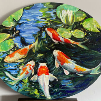 Painting titled "Будни карпов" by Anna Andrushok, Original Artwork, Oil