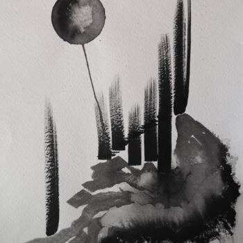 Peinture intitulée "L'astre ballon" par Clau Redier-Clément, Œuvre d'art originale, Encre