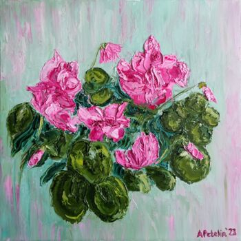 Картина под названием "Blooming cyclamen" - Aleksandr Petelin, Подлинное произведение искусства, Масло