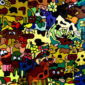 Painting titled "des pis et des corn…" by Yves Perrin, Original Artwork, Acrylic