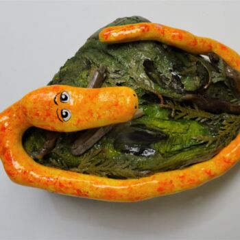 Sculpture titled "Drôle de serpent" by René Blanchet, Original Artwork, Wood