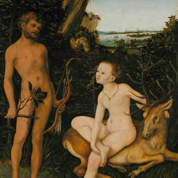 Peinture intitulée "Apollon et Diane" par Lucas Cranach The Elder, Œuvre d'art originale, Huile