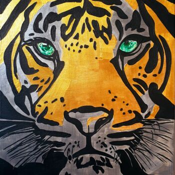 Pintura intitulada "Sguardo di tigre" por Maria Sabrina Viviani, Obras de arte originais, Acrílico Montado em Armação em mad…