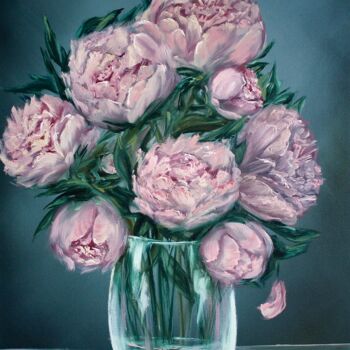 제목이 "Bouquet of peonies"인 미술작품 Liza Illichmann로, 원작, 기름 나무 들것 프레임에 장착됨