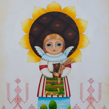 Pintura titulada "Angel keeper of hap…" por Aleksandra Paranchenko, Obra de arte original, Acrílico
