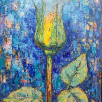 Schilderij getiteld "Yellow rose by Juli…" door Julia Devagny, Origineel Kunstwerk, Olie