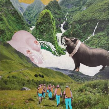 Collages titled "Errance lactée" by Judith Latino, Original Artwork, Collages Mounted on Wood Panel