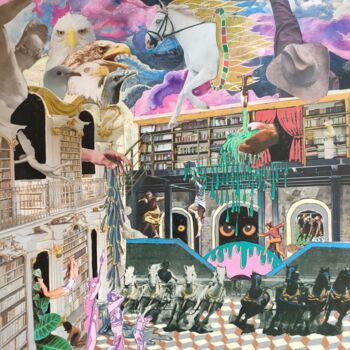Collages titled "Bibliotum" by Judith Latino, Original Artwork, Collages Mounted on Wood Panel
