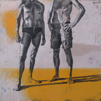 Painting titled "Jaune, ombre et sil…" by Marylin Cavin, Original Artwork, Acrylic Mounted on Wood Stretcher frame