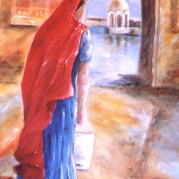 Peinture intitulée "la porteuse d'eau" par Géraldine Streichert, Œuvre d'art originale, Huile