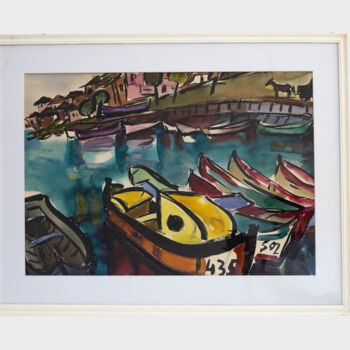 Malerei mit dem Titel ""Boats at the black…" von Iulia Hălăucescu, Original-Kunstwerk, Aquarell
