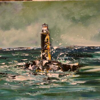 Painting titled "Phare en haute mer" by Catherine Cornut (Cathcosarts), Original Artwork, Acrylic