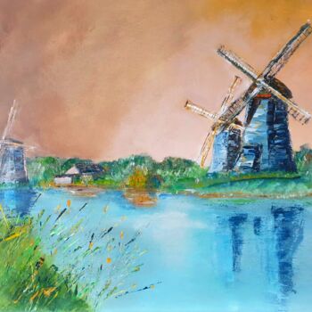 Painting titled "Les moulins" by Catherine Cornut (Cathcosarts), Original Artwork, Acrylic