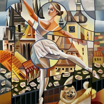 Painting titled "The elegance of Pra…" by Apollonas Soben, Original Artwork, Oil Mounted on Wood Stretcher frame