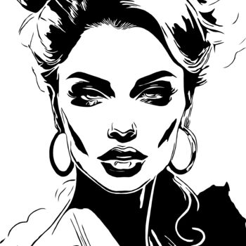 Artes digitais intitulada "Woman Portrait - Bl…" por 1xmerch, Obras de arte originais, Pintura digital