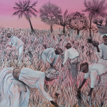 Painting titled "La récolte des anan…" by Virginie Le Roy, Original Artwork, Oil