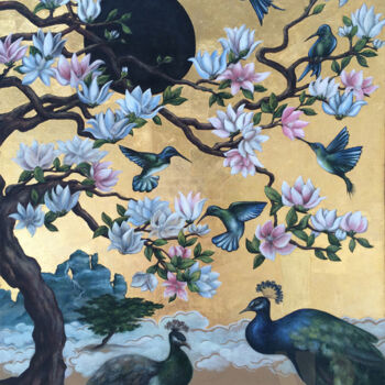 Malerei mit dem Titel "The Obsidian Sun" von Adriana Plucha, Original-Kunstwerk, Tempera Auf artwork_cat. montiert