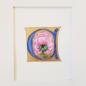 Ζωγραφική με τίτλο "Letter A with rose,…" από Ekaterina Andreeva, Αυθεντικά έργα τέχνης, Ακουαρέλα