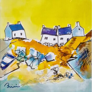 Painting titled "1 contre 3" by Patrick Briere, Original Artwork, Ink Mounted on Wood Panel