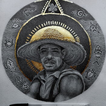 Σχέδιο με τίτλο "golden portrait VIII" από Ahmed Mejbri, Αυθεντικά έργα τέχνης, Στυλό