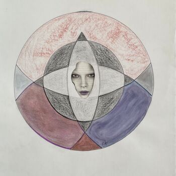 Drawing titled "Visage encerclé" by Carole Labeyrie (Karolab), Original Artwork, Collages