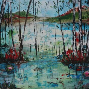 Peinture intitulée "THE LILY POND" par Galina Zimmatore, Œuvre d'art originale, Acrylique