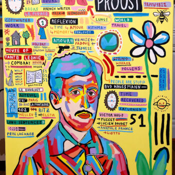 Картина под названием "Marcel Proust" - Pernette, Подлинное произведение искусства, Акрил Установлен на Деревянная рама для…