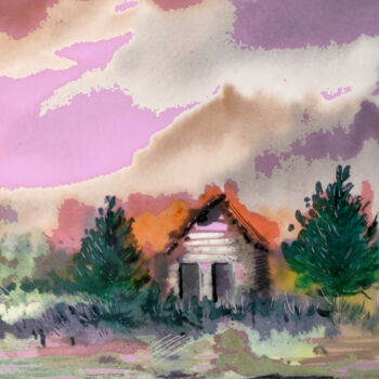 제목이 "House in the mounta…"인 디지털 아트 Irina Shilina Canvas로, 원작, 디지털 페인팅